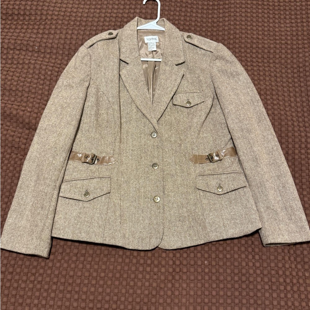 Vintage Together Women's Beige Blazer with Buckle Accents